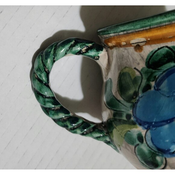 Miriam Italy Handpainted Ceramic Mug Floral Green Red Orange Braided Handle - Picture 10 of 12